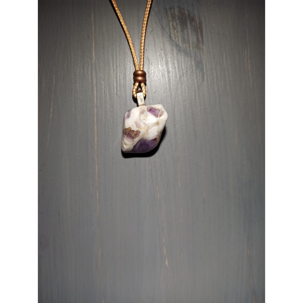 Amethyst Quartz Tumbled Stone Pendant Necklace Waxed Cord‎ 16.5in Adjustable